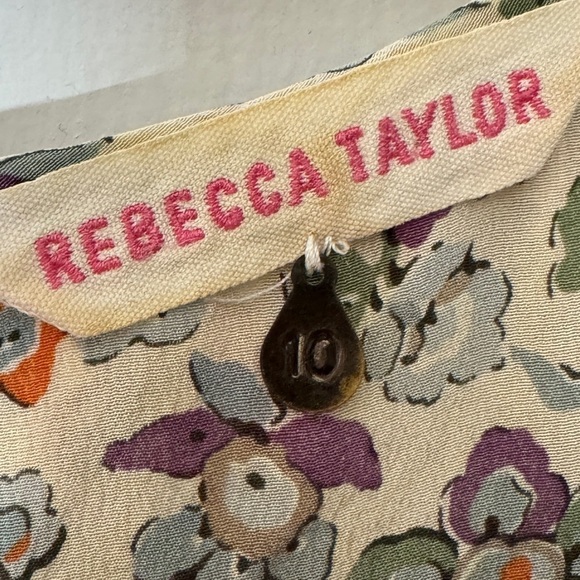 Rebecca Taylor 100% Silk Cream Orange Purple Floral Print Ruffle Mini Dress 10 - Picture 12 of 13